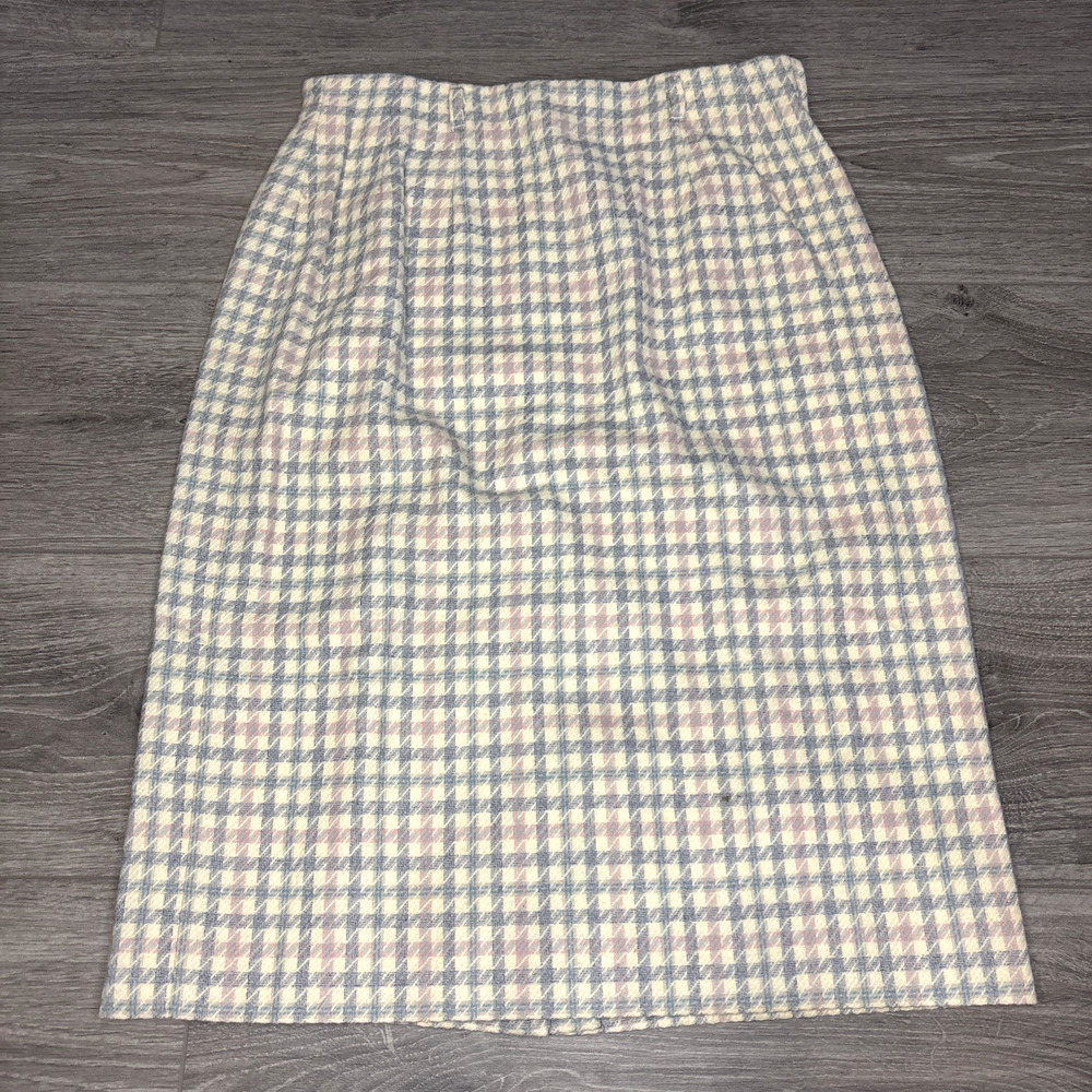 Vintage 1980s Pendleton Wool Skirt Petite Size 10‎ Pastel Plaid Pencil USA